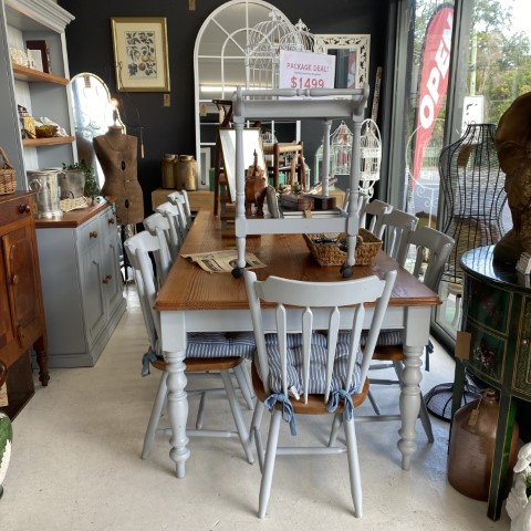 Coastal Grey Dining Suite - Package Deal - Dining Table and Chairs - Buffet Hutch - Drinks Trolley