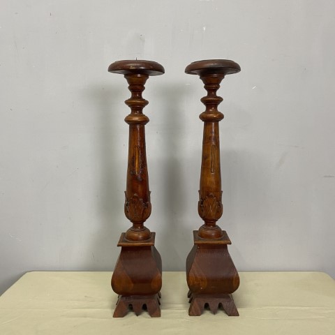 Pair of Turned & Carved Candle Holders