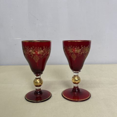 Pair of Vintage Ruby Red Sherry Glasses