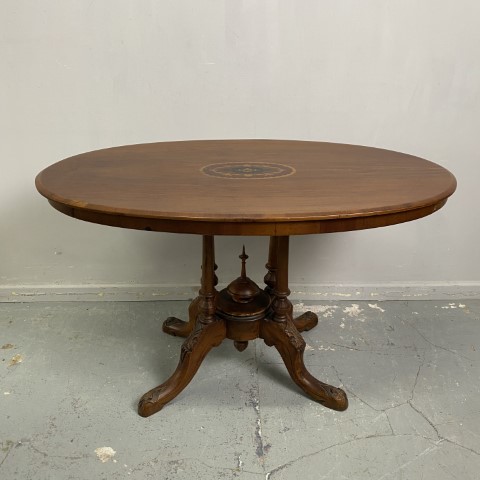 Antique Oval Ebonised Occasional Table with Inlay