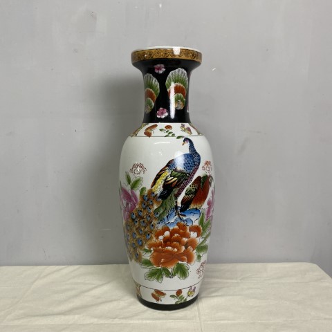 Vintage Floral Vase with Peacock