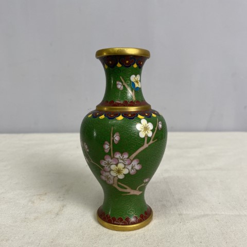 Small Vintage Cloisonne Green Vase