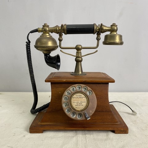 Vintage Timber & Brass Telephone