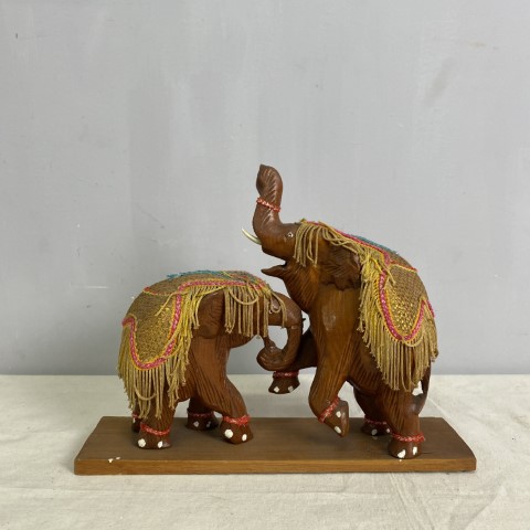 Pair of Carved Timber Elephants