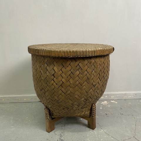 Vintage Cane Side Table with Storage