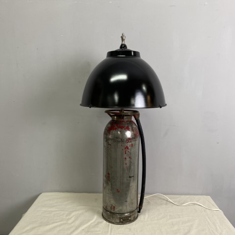 Unique Handcrafted Steampunk Fire Extinguisher Lamp with black shade