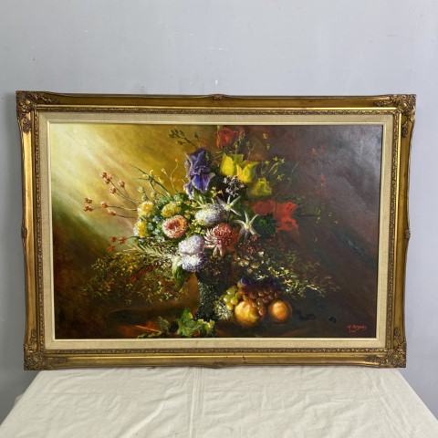 Vintage Floral Oil Painting in Golden Frame