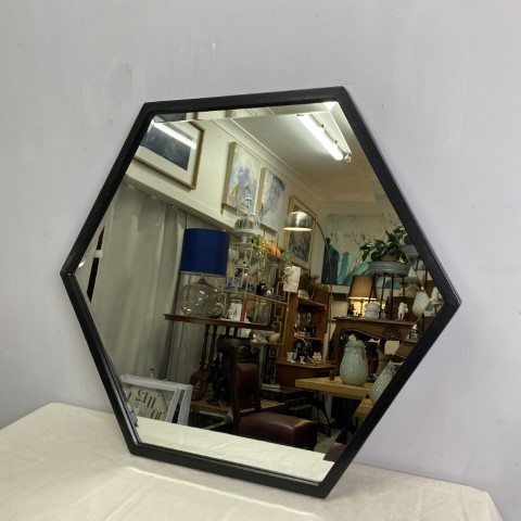 Black Hexagon Mirror with Bevelled Edge