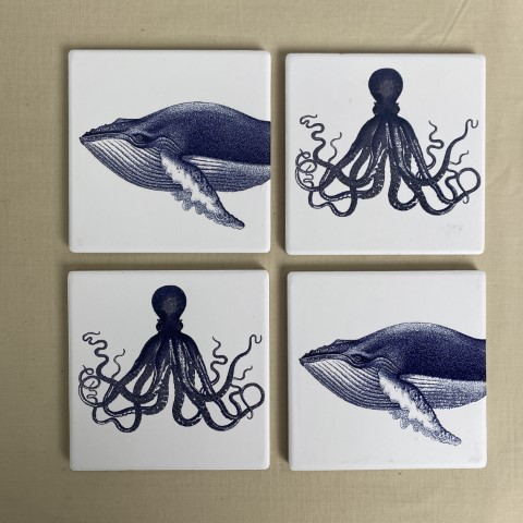 Set of 4 Whale/Octopus Coasters