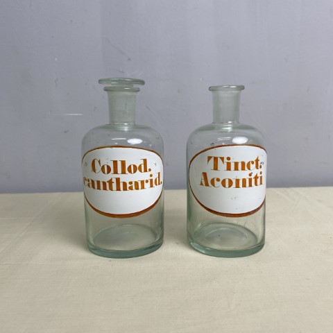 Set of 2 1970s Apothecary Bottles