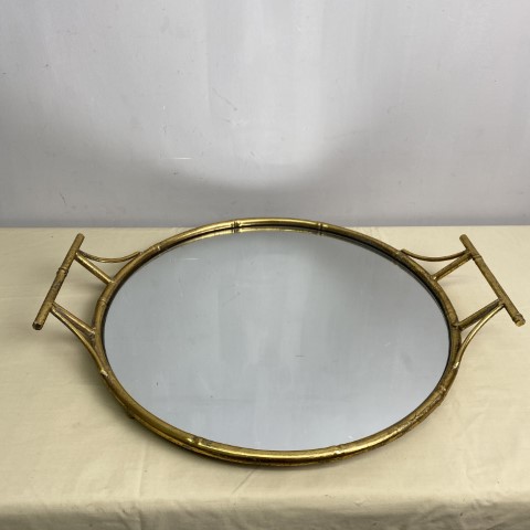 Round Gold Bamboo Mirrored Tray