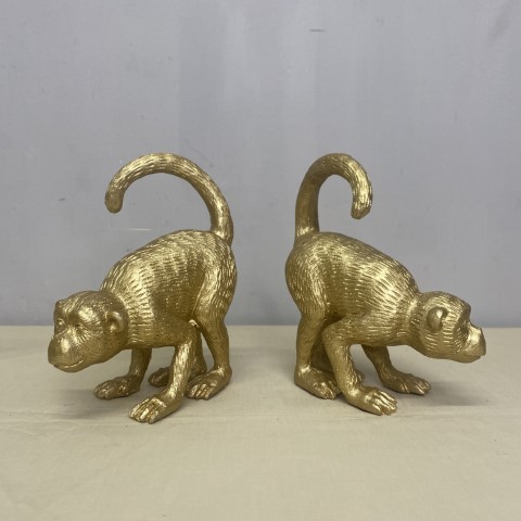 Set of 2 Gold Monkey Bookends