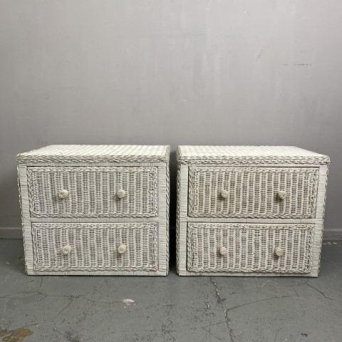 Pair of Vintage White Cane Bedsides