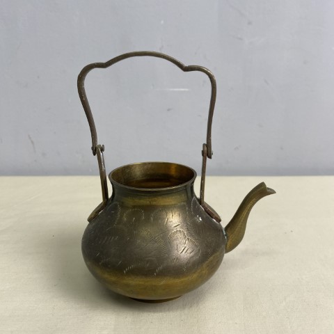 Small Vintage Brass Etched Kettle