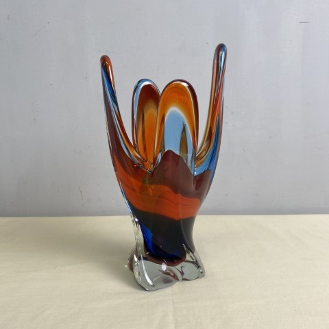 Vintage Blue & Orange Art Glass