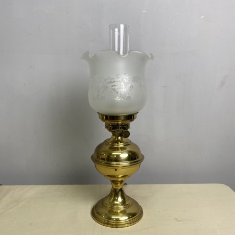 Vintage Converted Kerosene Lamp with Fleur de Lis detail on glass shade