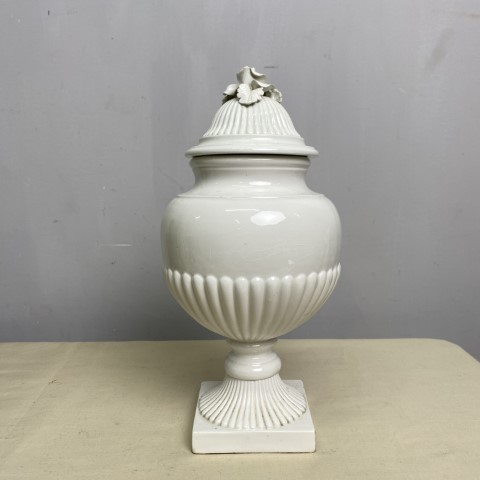 Italian White Ceramic Urn with Rose Finial