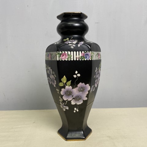 Black Floral Hexagonal Vase | Interiorwise | French & Vintage Furniture ...