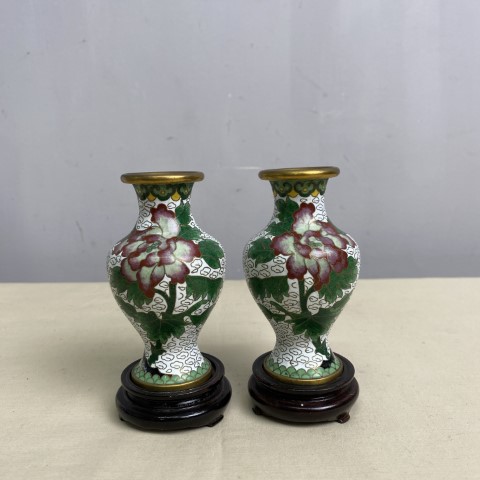 Pair of Cloissone Vases on Stands