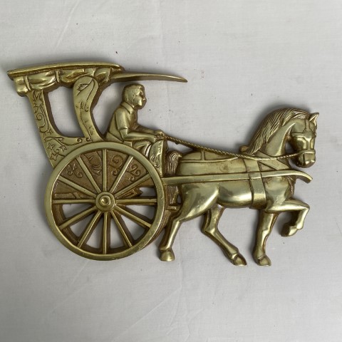 Cast Metal Golden Carriage Wall Plaque