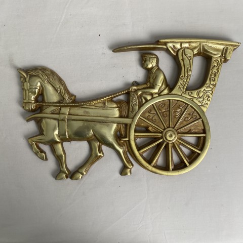 Cast Metal Golden Carriage Wall Plaque