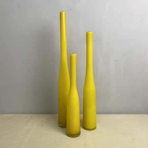Set of 3 Slender Yellow Art Glass Vases