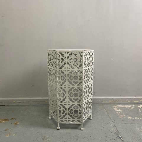 Large White Cutwork Hexagonal Side Table