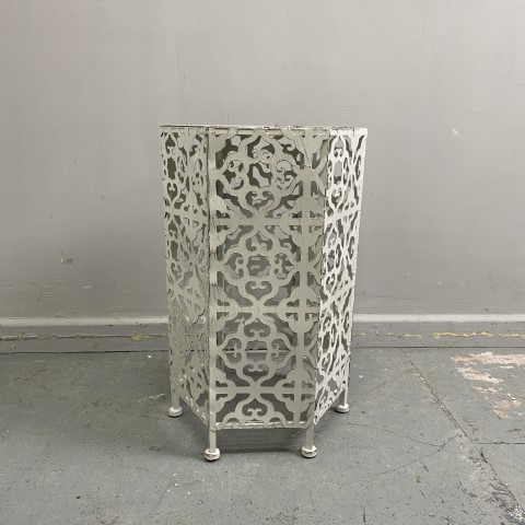 Small White Cutwork Hexagonal Side Table