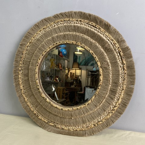 Round Boho Mirror with Woven Seagrass Frame
