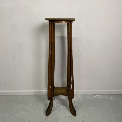 Antique Art Nouveau Oak Pedestal Plant Stand