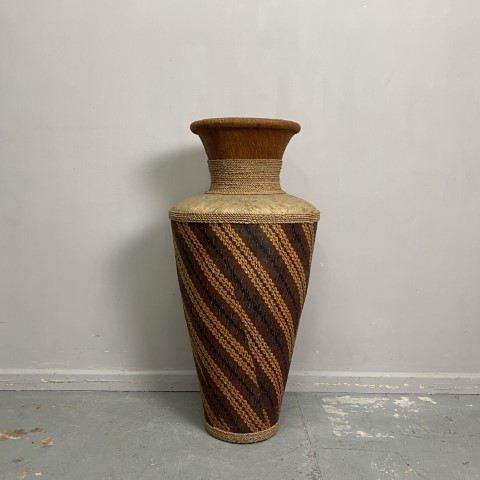 Large Fabric & Rope Wrapped Terracotta Floor Vase