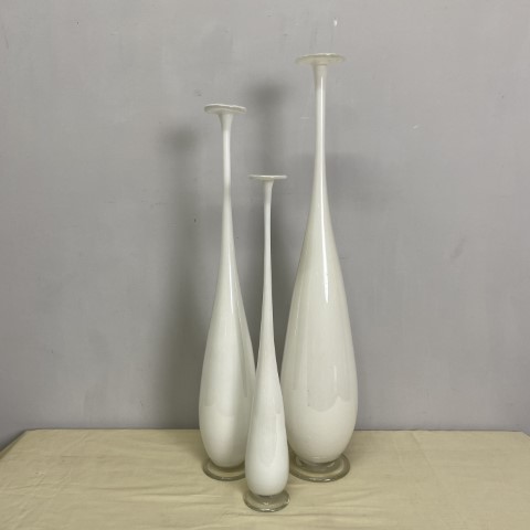 Set of 3 White Art Glass Vases