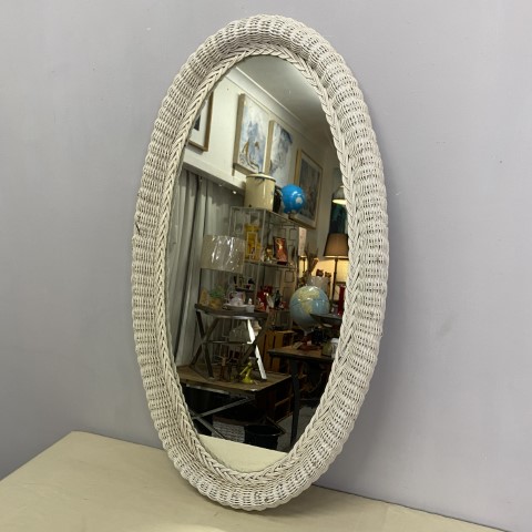Oval White Cane Mirror