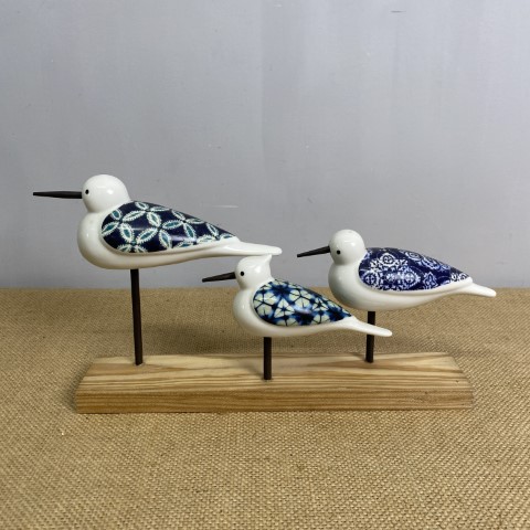 3 Ceramic Coastal Birds on Stand