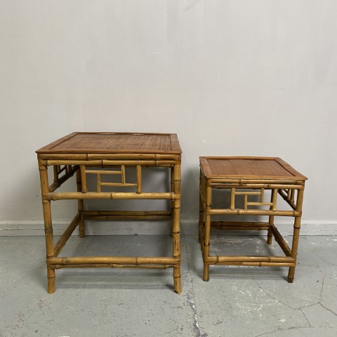 Pair of Early Cane & Bamboo Side Tables