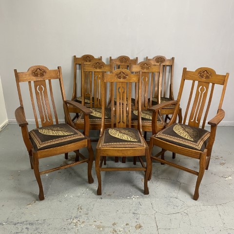 Set of 8 Antique Art Nouveau Maple Dining Chairs