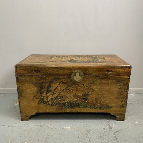 Vintage Camphor Chest with Weeping Willow Carved Design