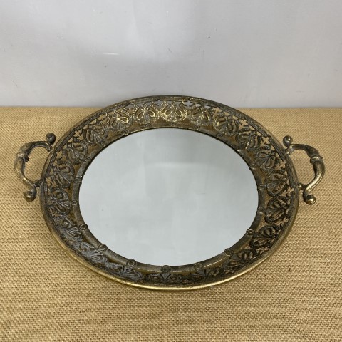 Large Round Golden Filigree Mirrored Tray