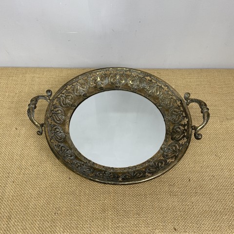 Small Round Golden Filigree Mirrored Tray