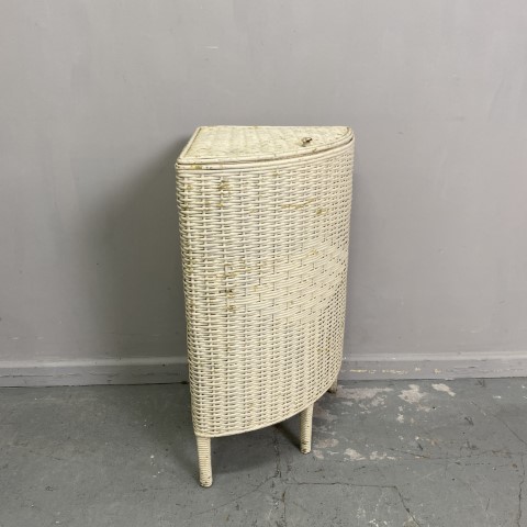 Vintage Woven Cane Corner Laundry Hamper