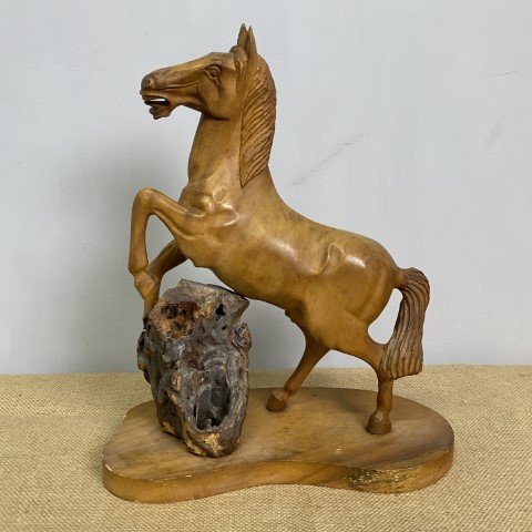 Vintage Carved Timber Horse Statue