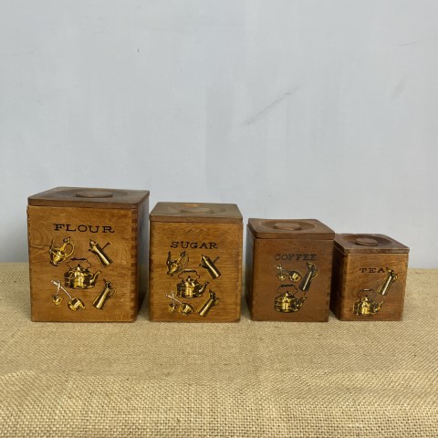 Set of 4 Retro Timber Kitchen Cannisters