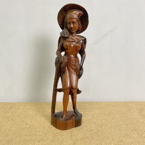 Vintage Carved Timber Statue of a woman