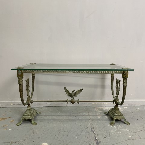 Antique Brass Coffee Table with eagle figure Glass Top