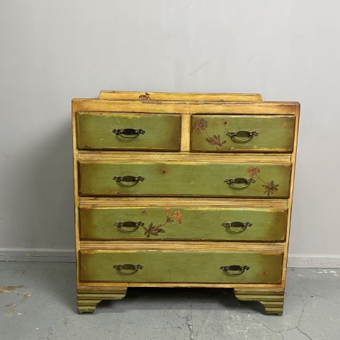 Vintage Painted Chest of Drawers with Floral Decoupage