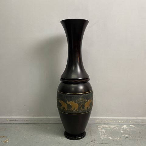 Tall Vintage Timber Vase with Elephant Motif