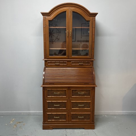 Vintage Cylinder Roll Top Desk with Burled Veneer