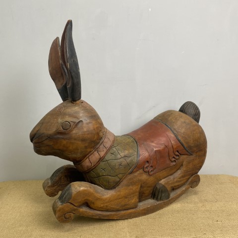 Antique Carved Timber Rabbit Rocker