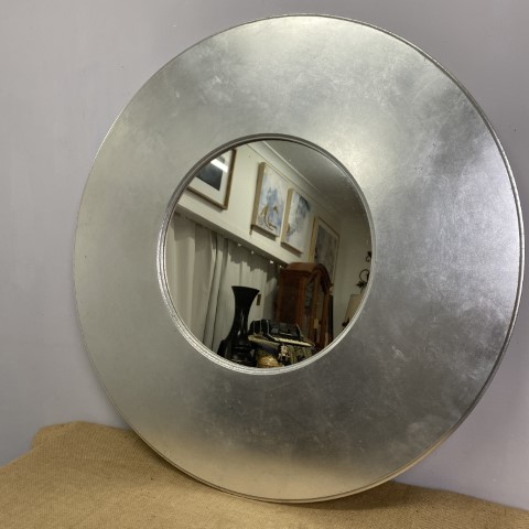 Round Silver Timber Mirror