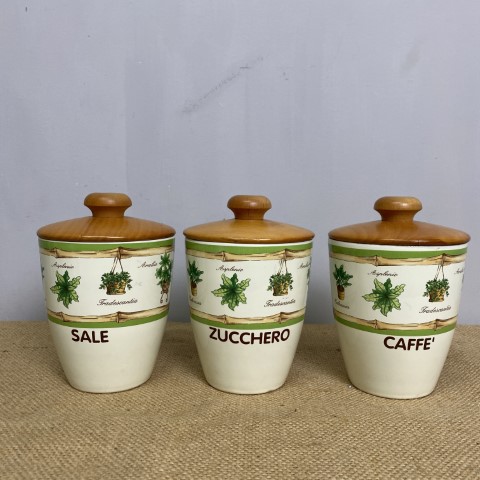 Set of 3 Italian Ceramic Kitchen Cannisters